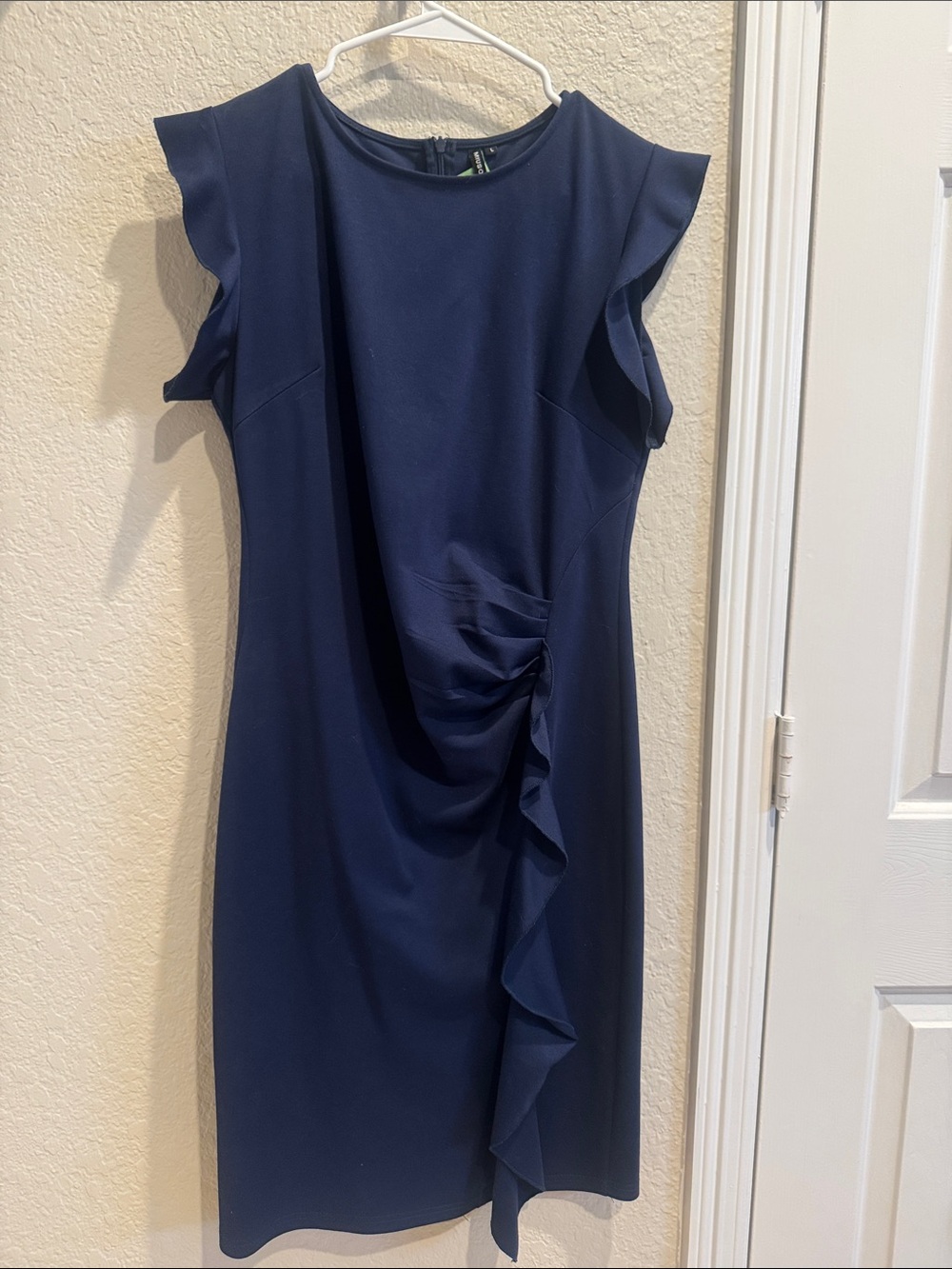 Miusol Navy Ruffle Sheath Midi Dress